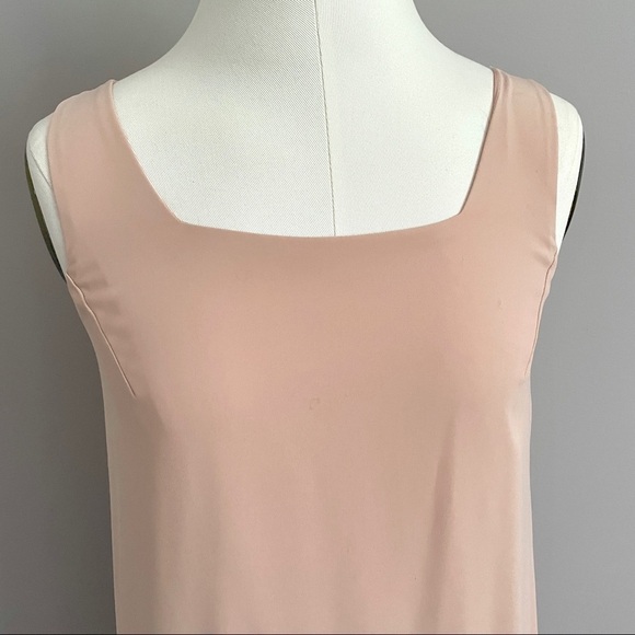Nude Blush Pink High Square Neck Sleeveless Lined Tent Trapeze Mini Dress - S - Picture 5 of 9